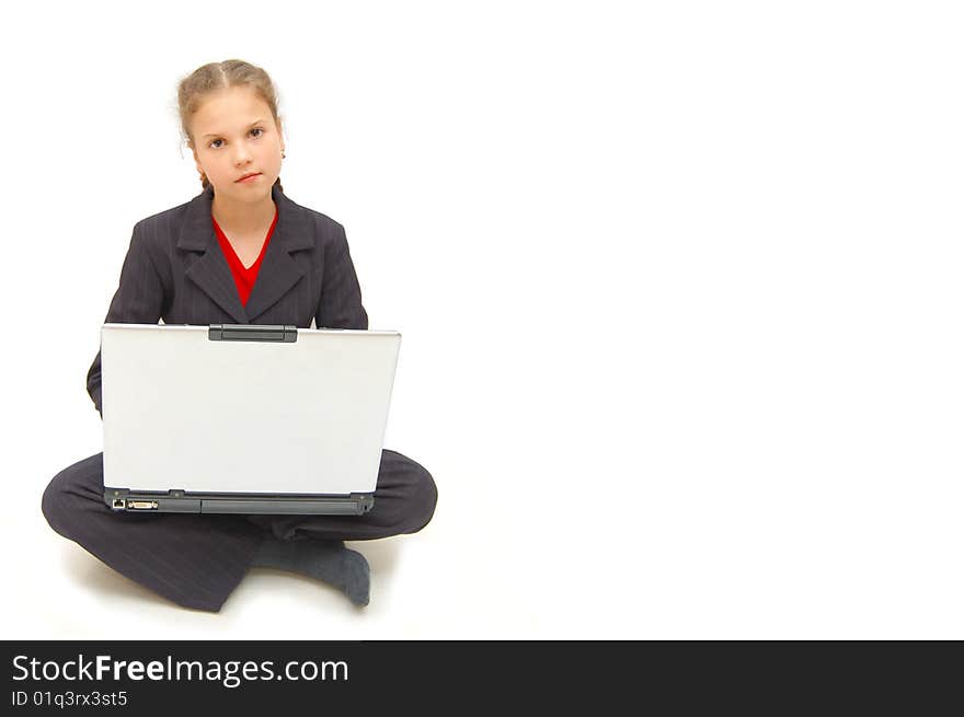 Girl on a laptop - isolated over white background