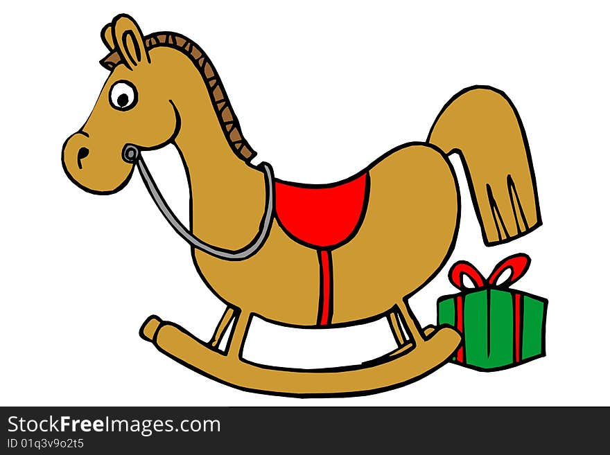 Illustration of horse toy and gift