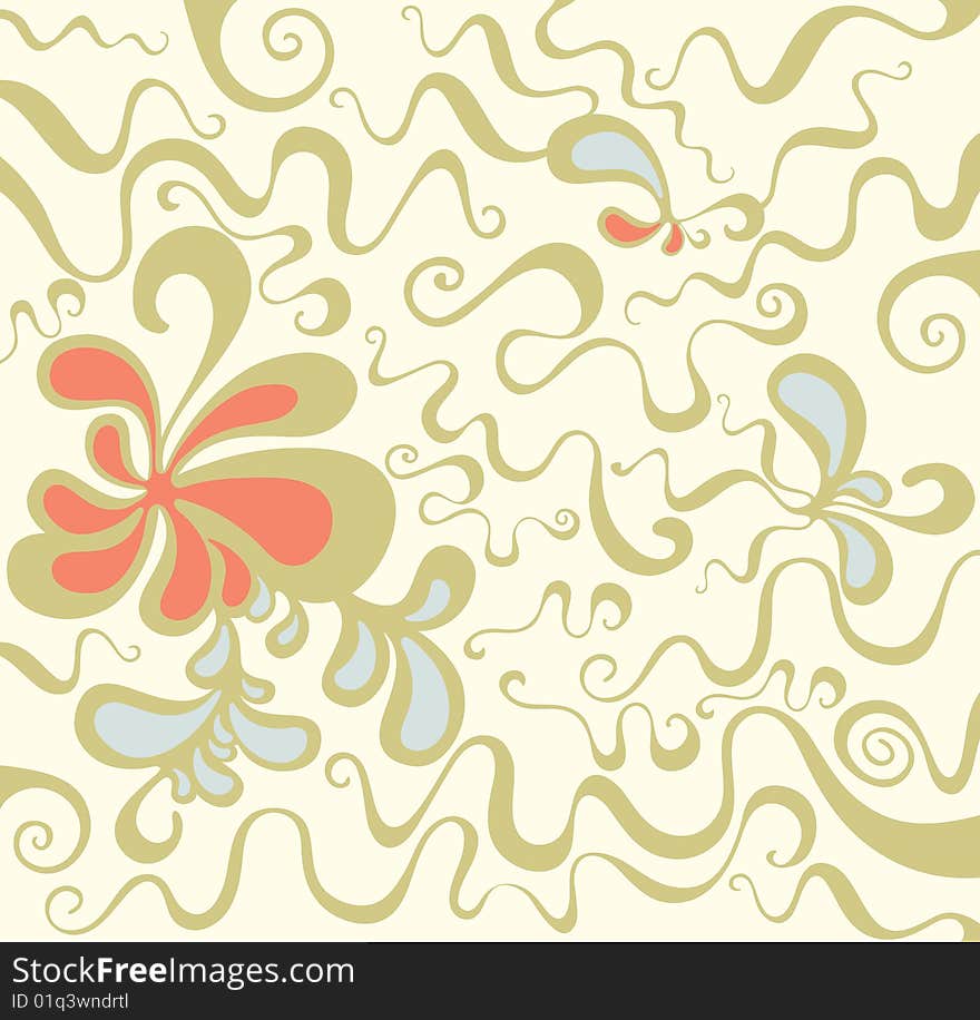 Abstract organic background with red and blue flowers