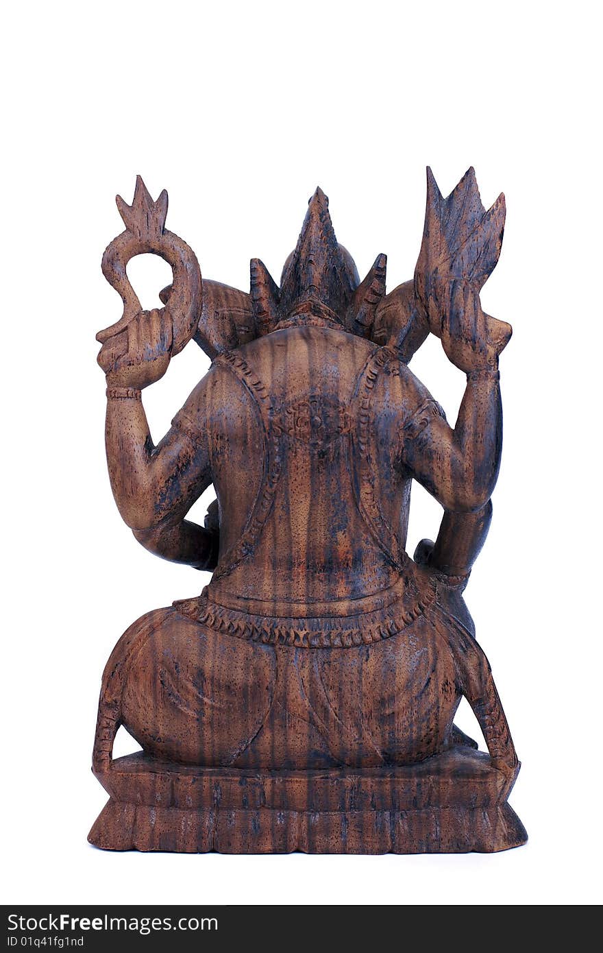 Wooden statuette of hindu god ganesh rear view