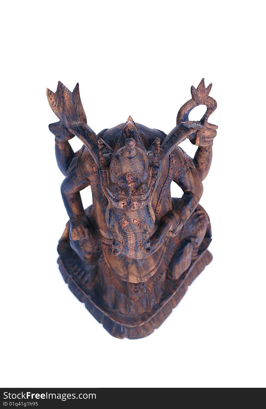 Wooden statuette of hindu god ganesh up view