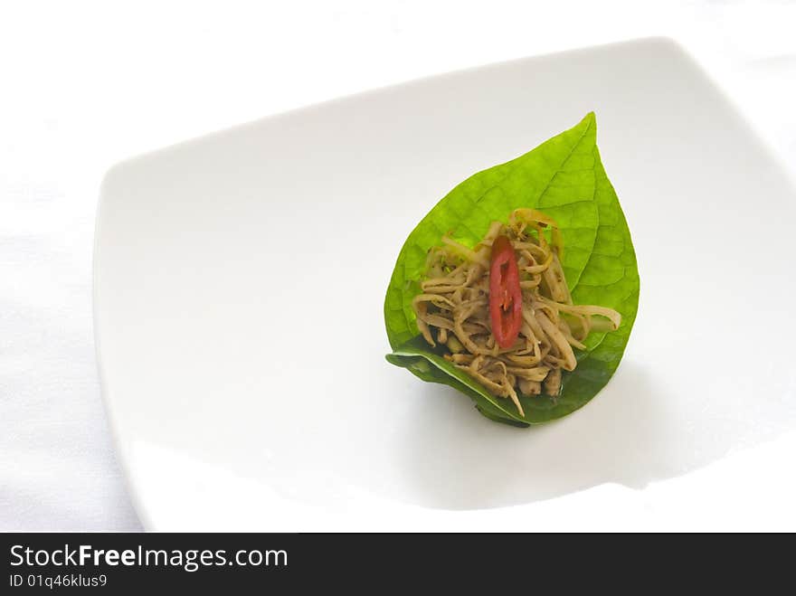 Spicy Bamboo Salad On A Leaf