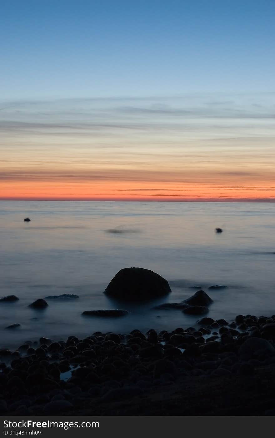 Baltic seaside after sunset in Klaipeda, Lithuania