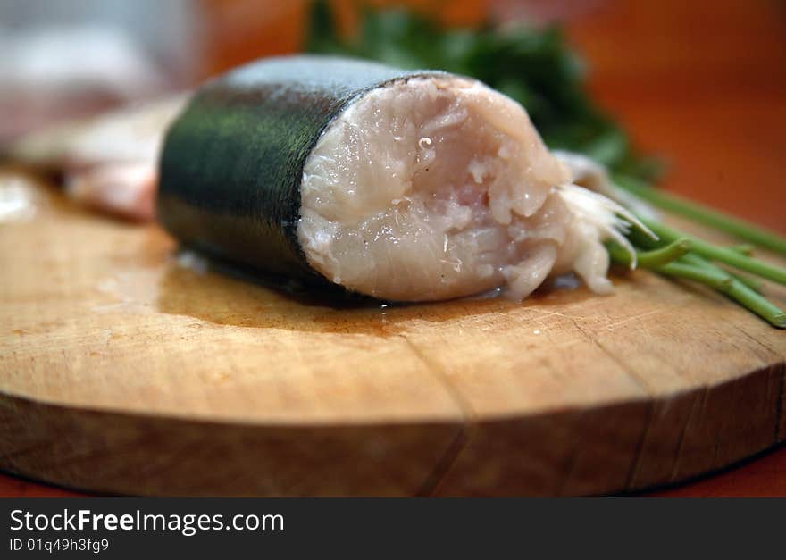 Fresh trout with verdure, closed-up