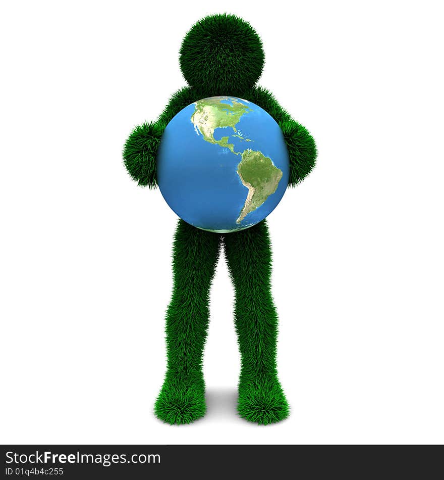 3D man holds Earth isolated on white. 3D man holds Earth isolated on white.