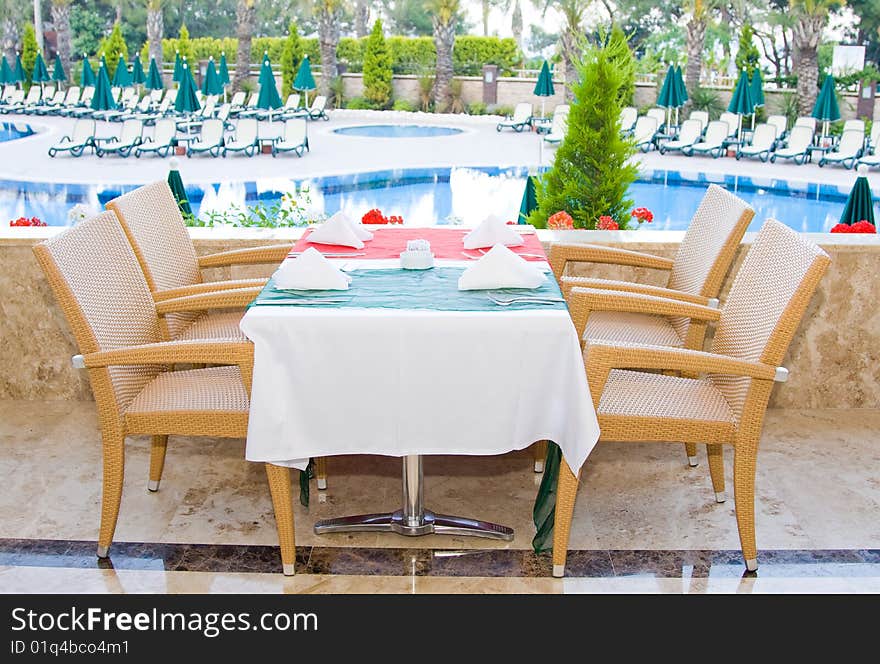 Beautifully decorated tables for many peoples outdoors