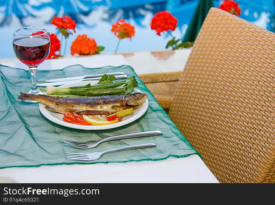 Breakfast served on the table. Breakfast served on the table