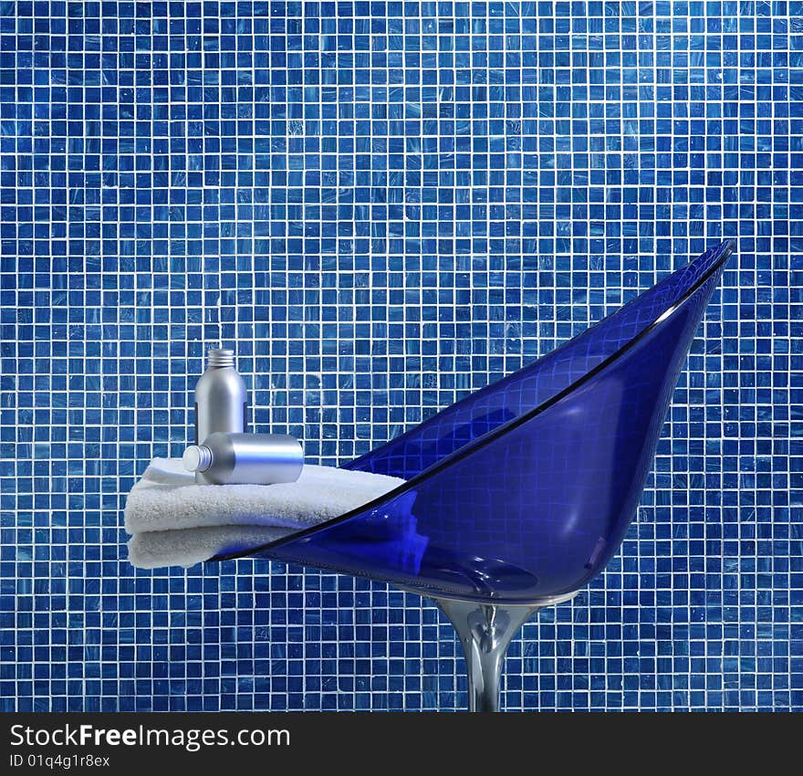 A Blue bathroom closeup, mosaic