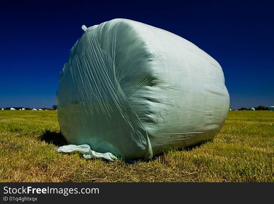 Countryside Meadow With Hay Bale