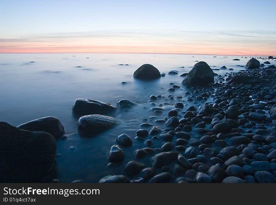 Baltic seaside after sunset in Klaipeda, Lithuania