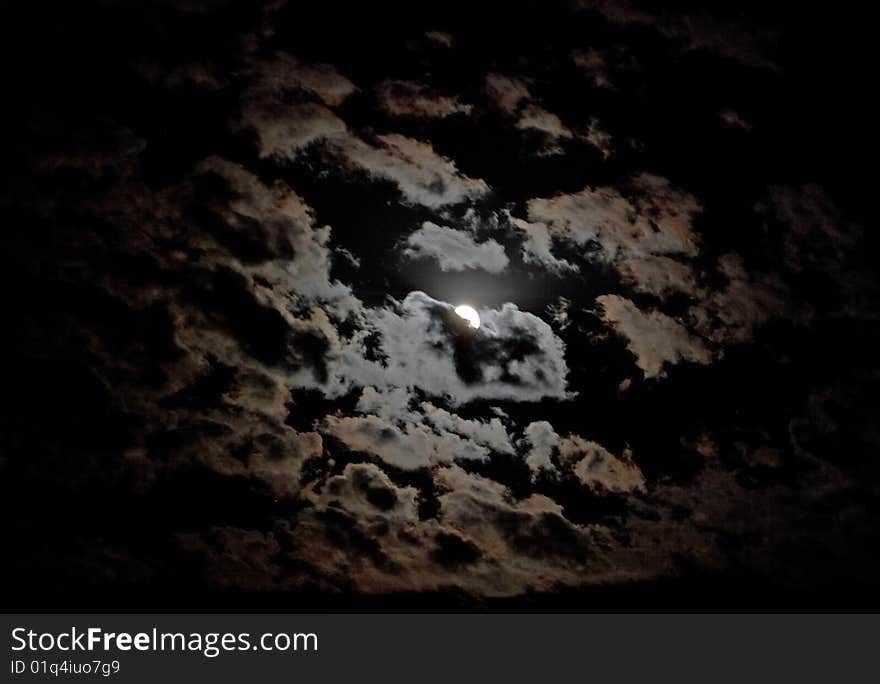 Full moon and clouds on night sky