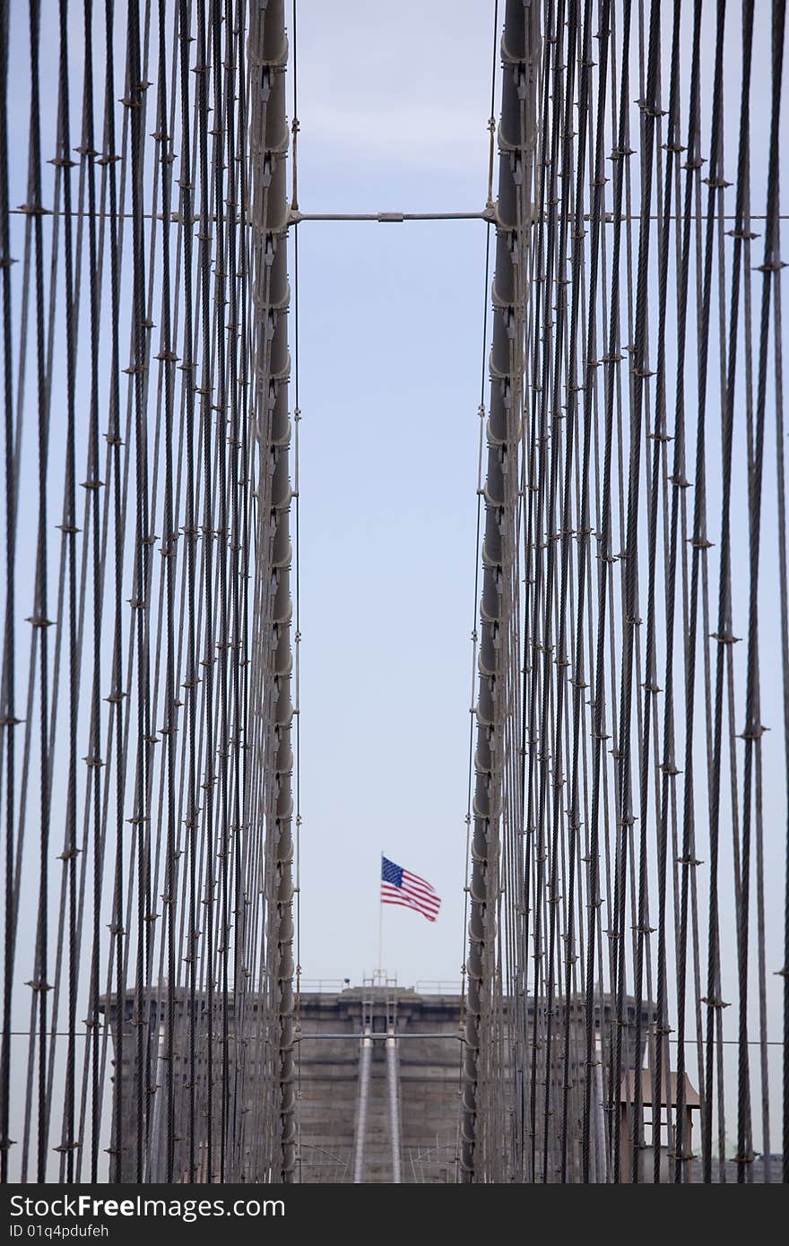 The famous Brooklyn Bridge in lower Manhattan NYC