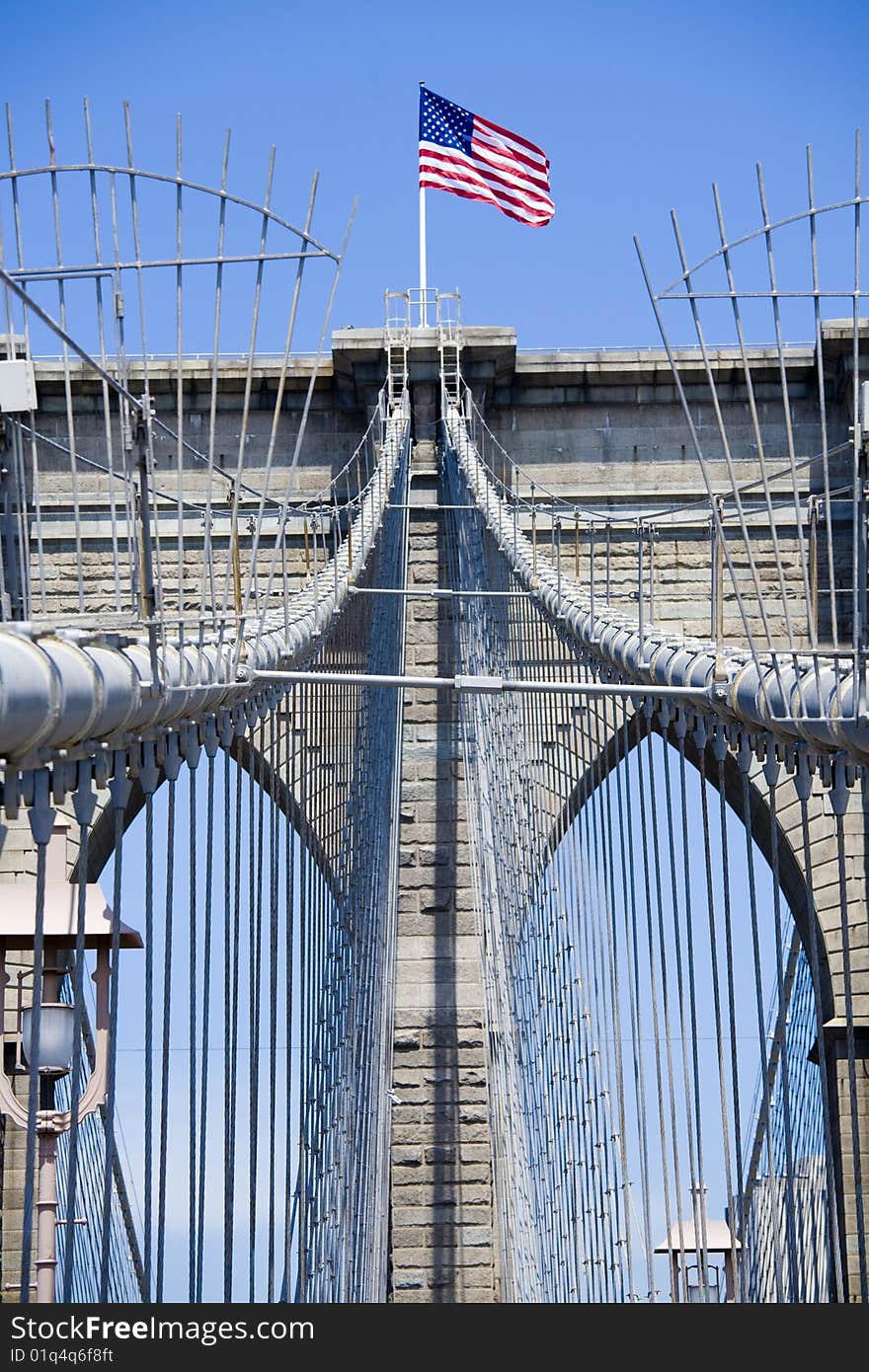 The famous Brooklyn Bridge in lower Manhattan NYC