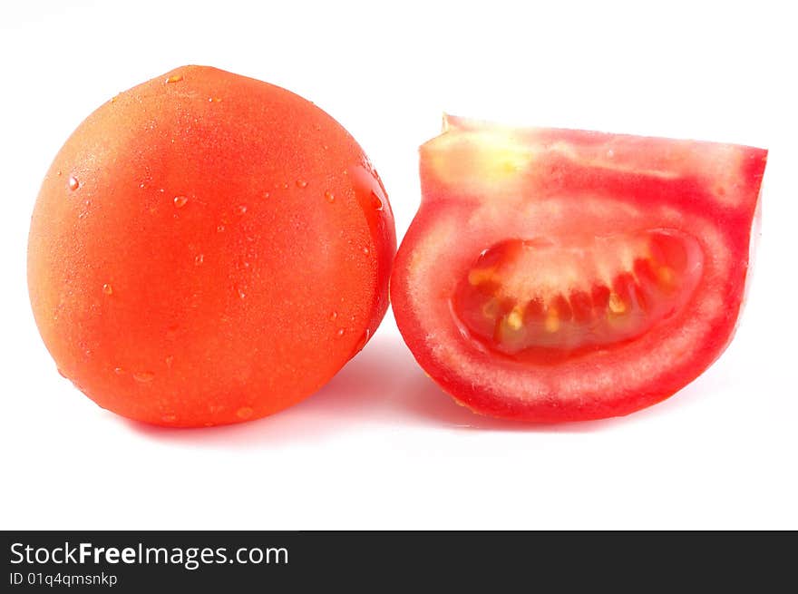 Red tomato on a white background