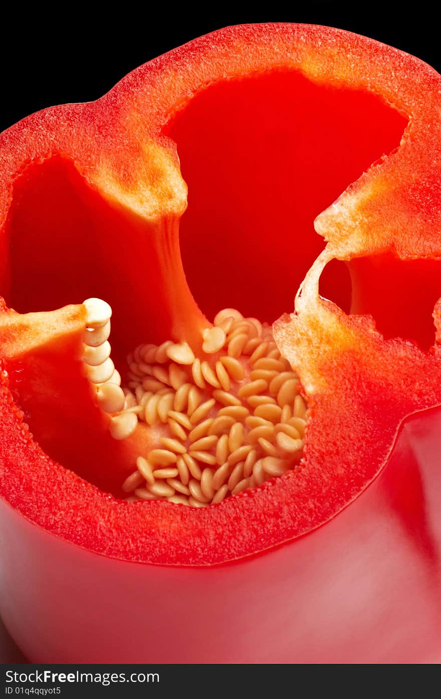 Sliced red pepper with seeds