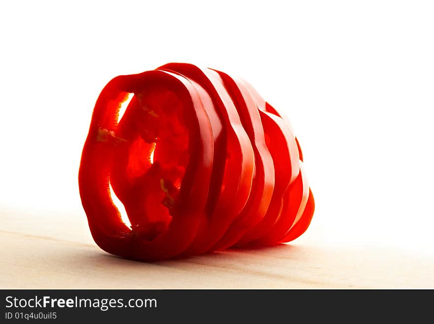 Sliced red pepper on cutting board. Sliced red pepper on cutting board