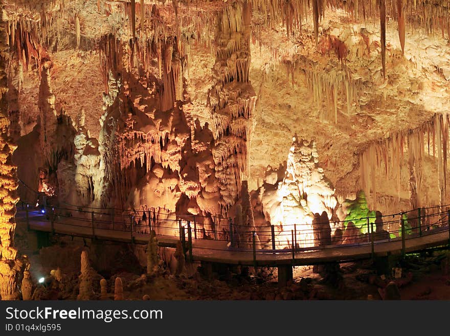 Interior of stalactite and stalagmite cave