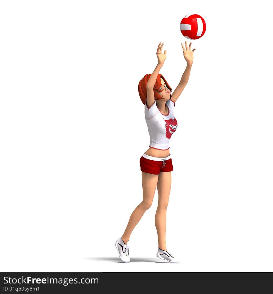 Rendering of a cartoon kid who plays volleyball. With Clipping Path and shadow over white. Rendering of a cartoon kid who plays volleyball. With Clipping Path and shadow over white