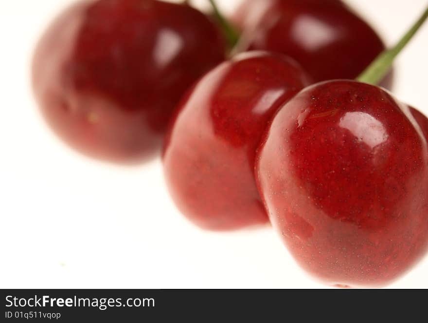 Four cherries close-up