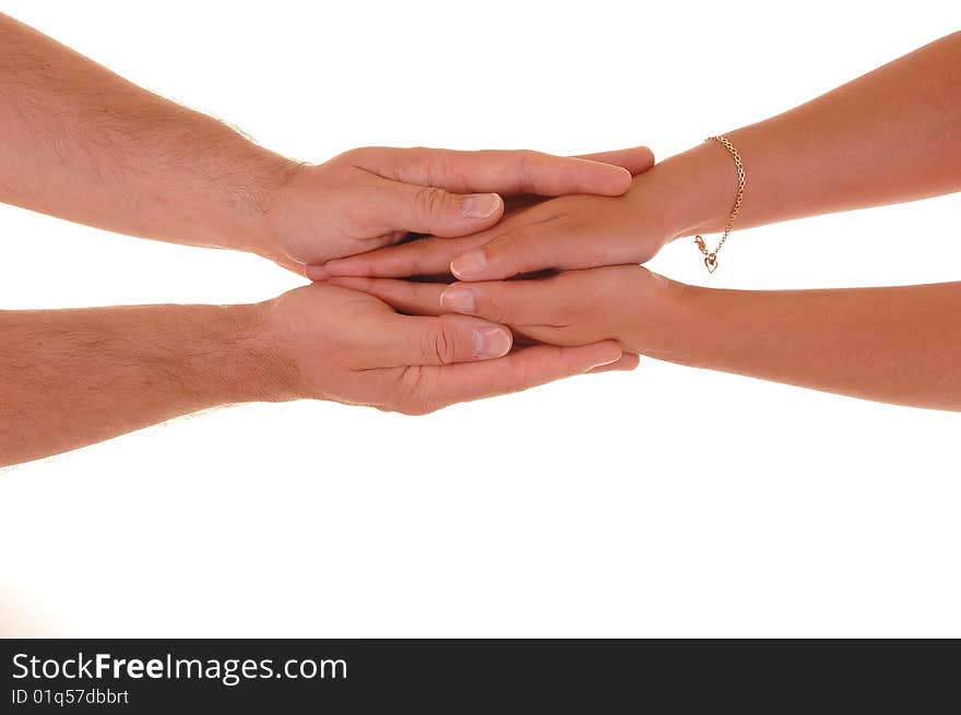 The mans hand hold the womans hands between them to show that the
man will protect the woman all the times, on white background. The mans hand hold the womans hands between them to show that the
man will protect the woman all the times, on white background.