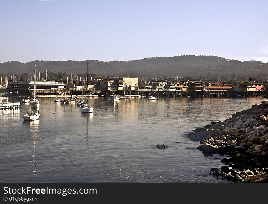 This is a picture of the shoreline of Monterey, California, including the famous Fisherman's Wharf. This is a picture of the shoreline of Monterey, California, including the famous Fisherman's Wharf.