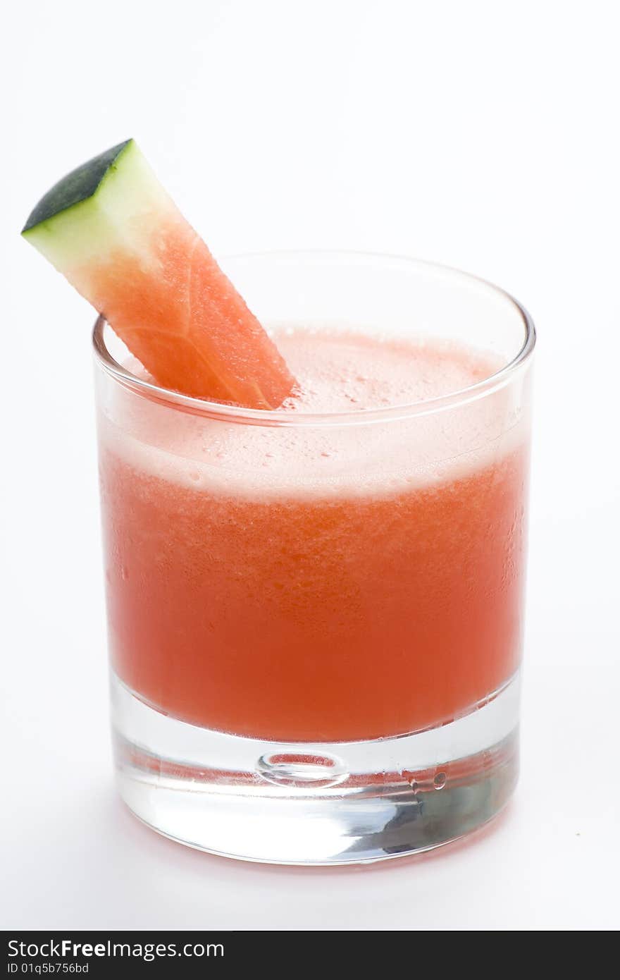 Refreshing cold watermelon juice isolated over white