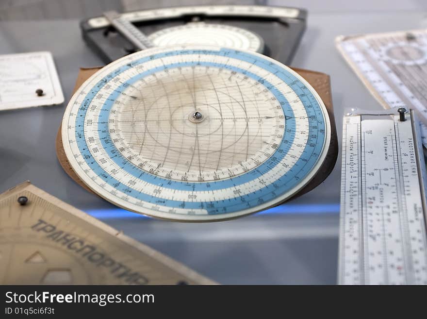 Old russian navigation instruments with numbersant letters. Old russian navigation instruments with numbersant letters