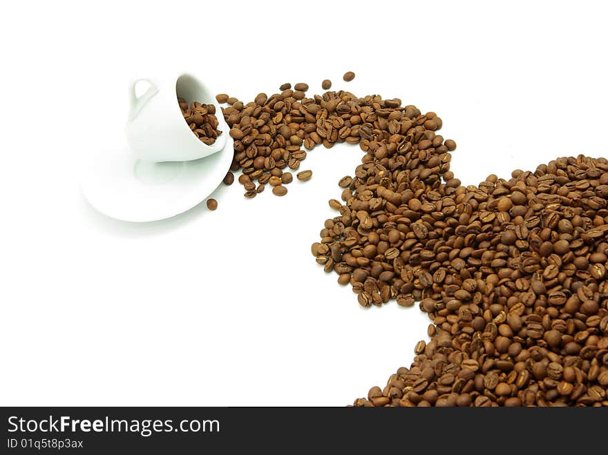 Coffee beans in a white cup. Coffee beans in a white cup