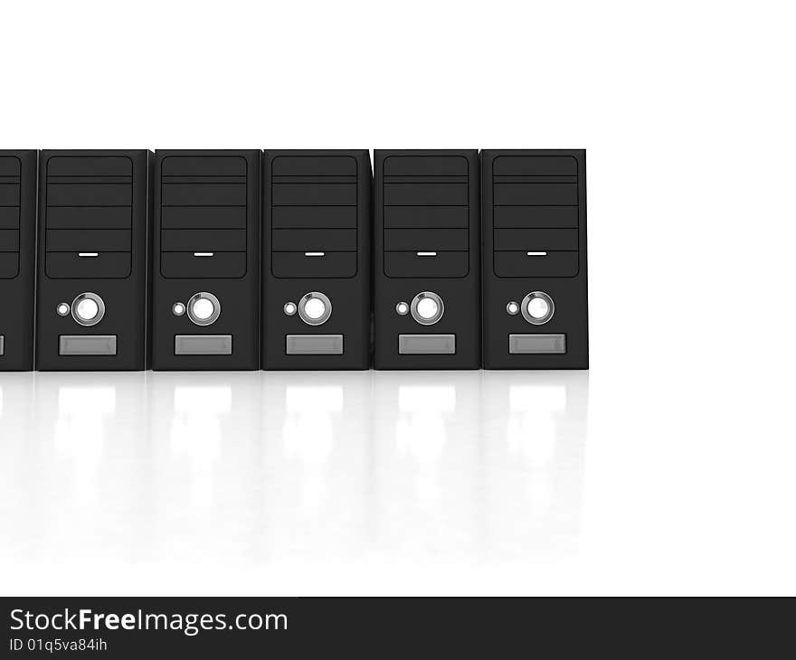 Rows of 3d cpu on an isolated white background. Rows of 3d cpu on an isolated white background