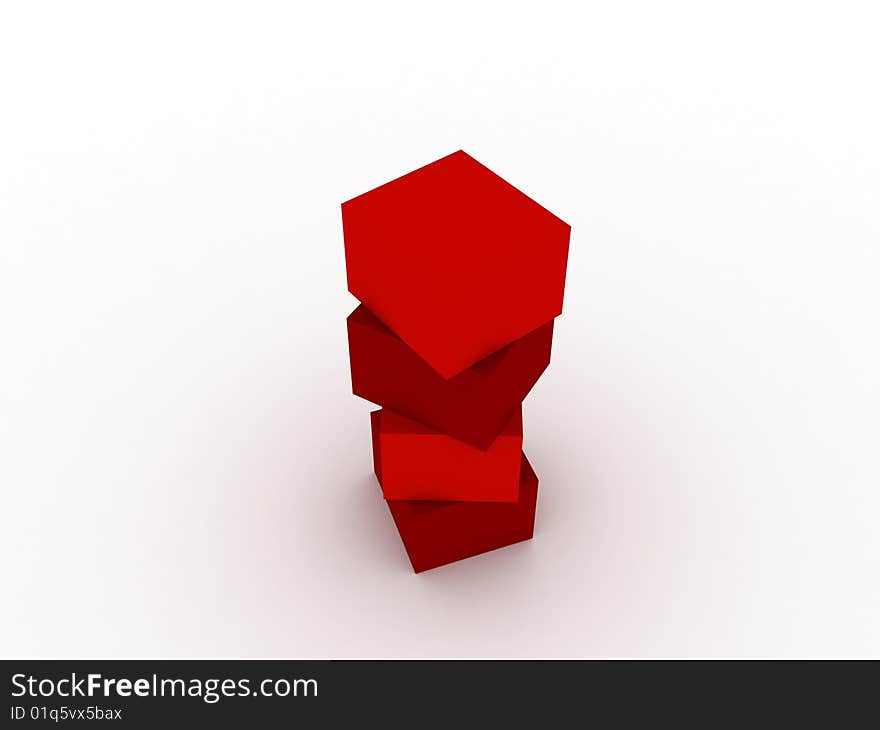 Topview of pile of 3d boxes on an isolated white background. Topview of pile of 3d boxes on an isolated white background