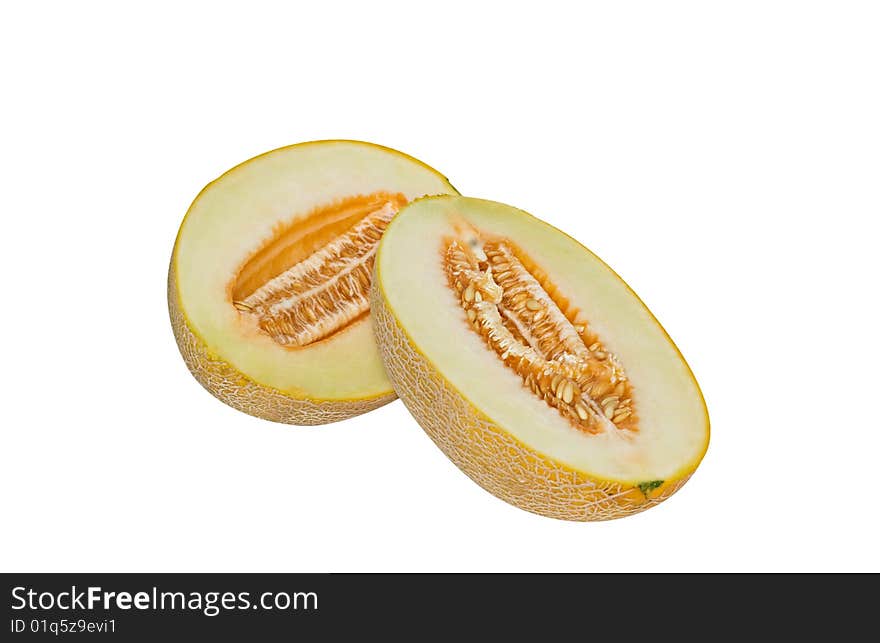 Sections of melon isolated on white background