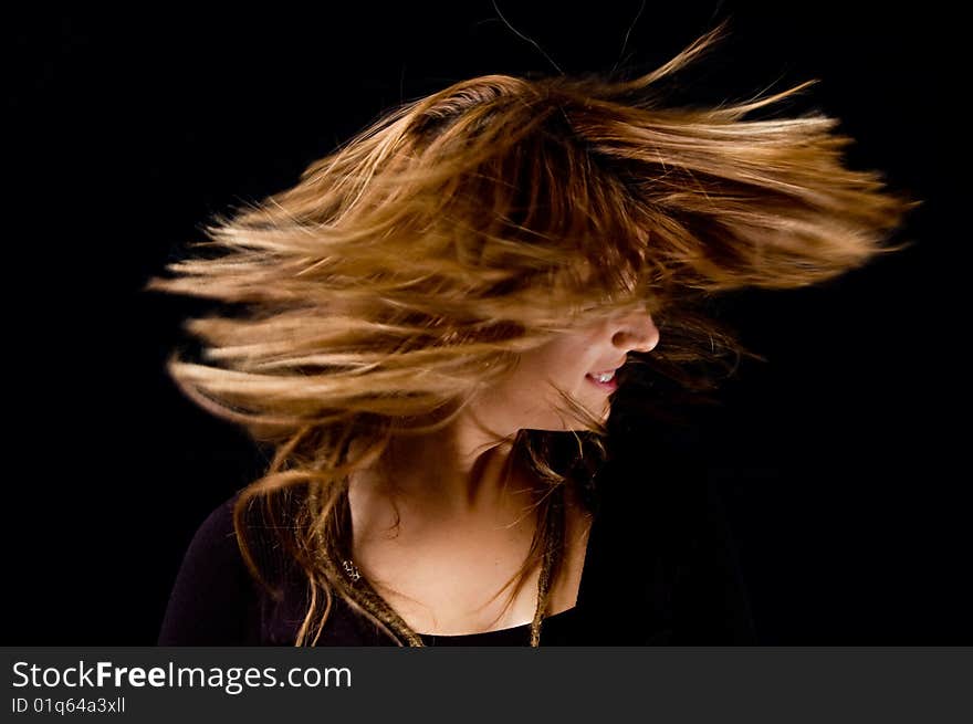 Portrait of beautiful female showing aggression