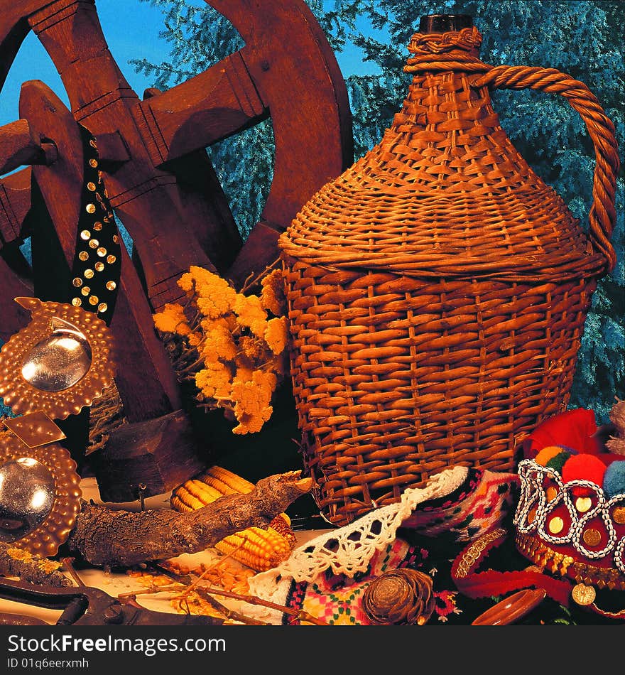 Traditional motive with demijohn and cloth