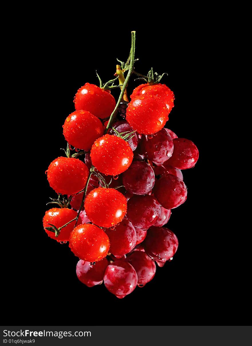 Bunch of grapes and tomatoes