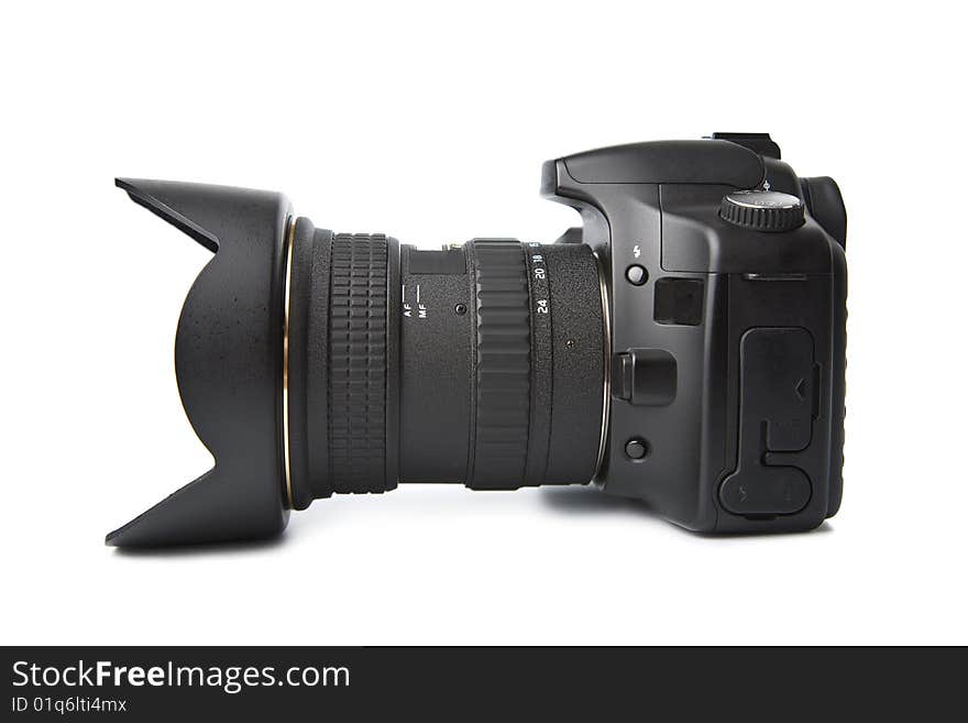 Black camera isolated over white