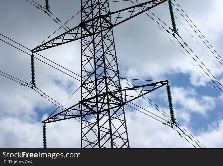 High voltage electricity and blue sky