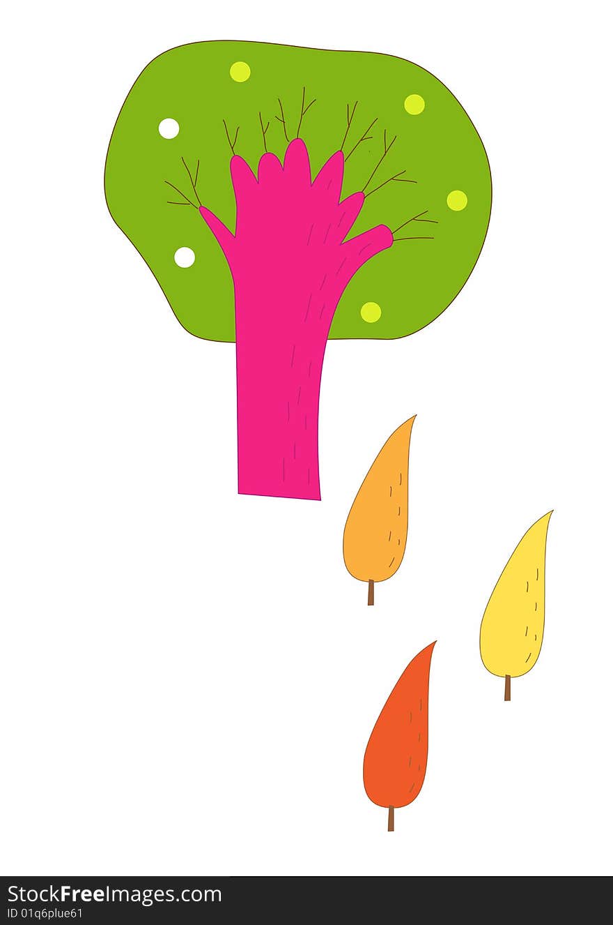 Color tree on the white background ,cartoon