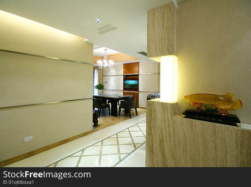 Hallway into dining room in modern home. Hallway into dining room in modern home.