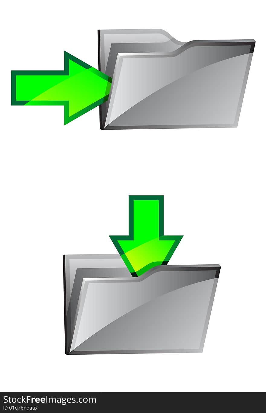 Folders with green arrows. A vector. Without mesh.