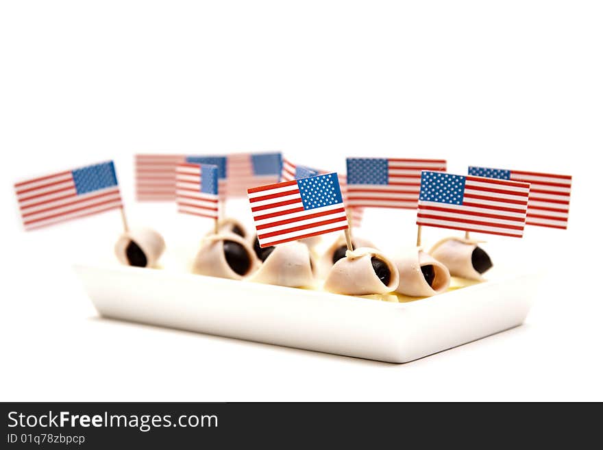 Little american party flags in mini sandwitches