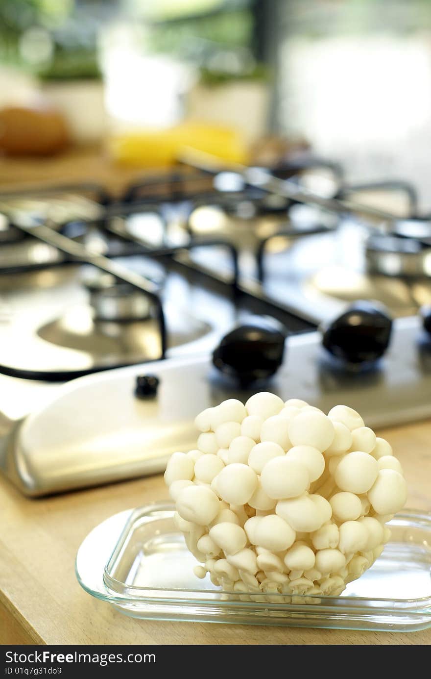 Enoki mushroom in modern kitchen