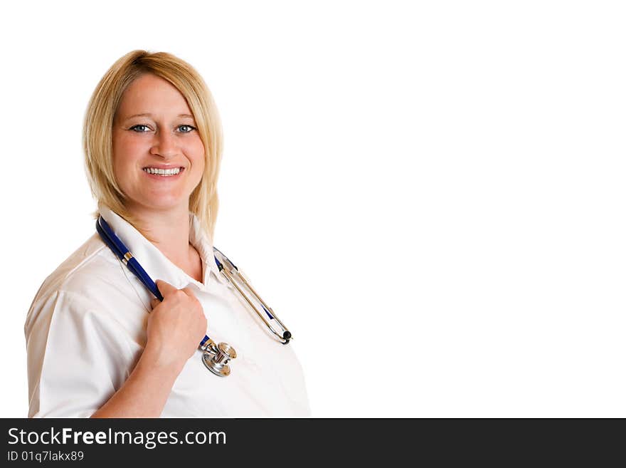 Doctor with stethoscope express happiness. Doctor with stethoscope express happiness