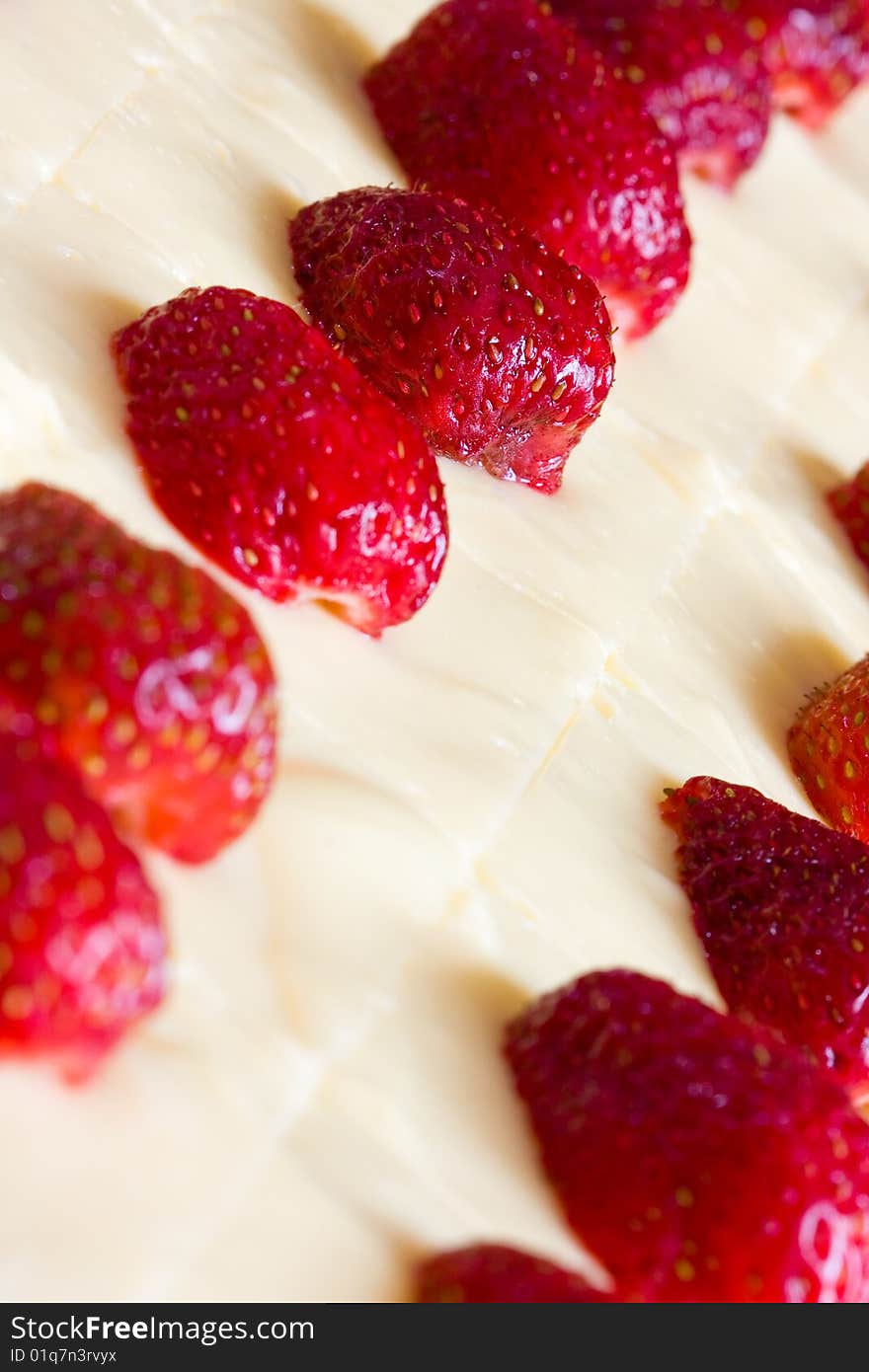 Close up of delicious looking strawberry fruit cake. Close up of delicious looking strawberry fruit cake