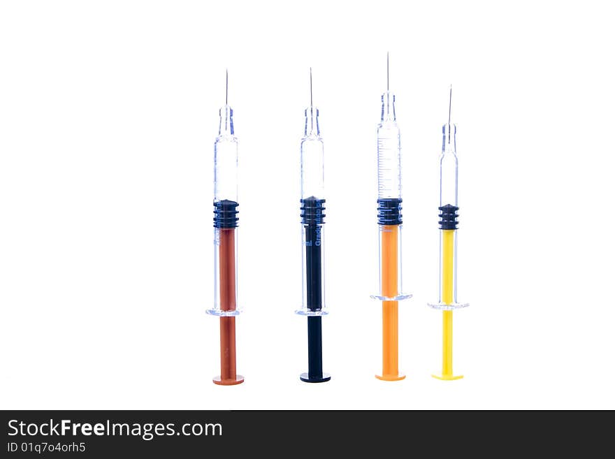 Color syringe on white  background