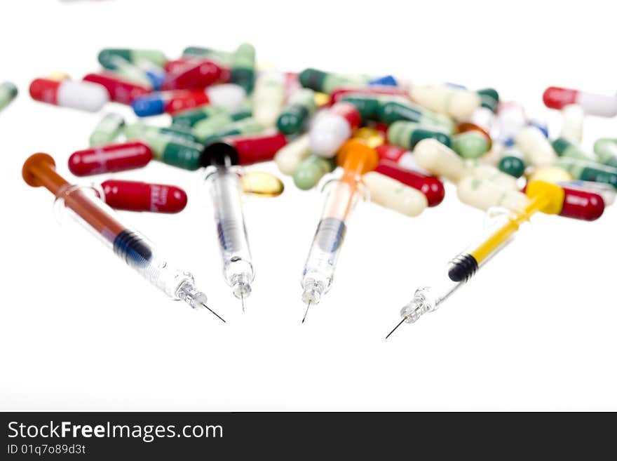 Color syringe on white  background