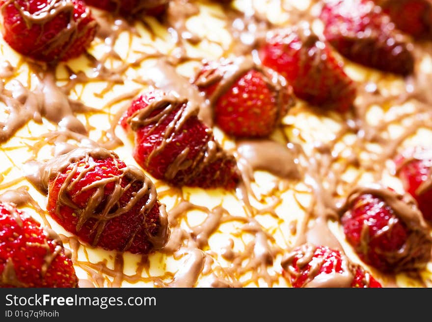 Close up of delicious looking strawberry fruit cake. Close up of delicious looking strawberry fruit cake