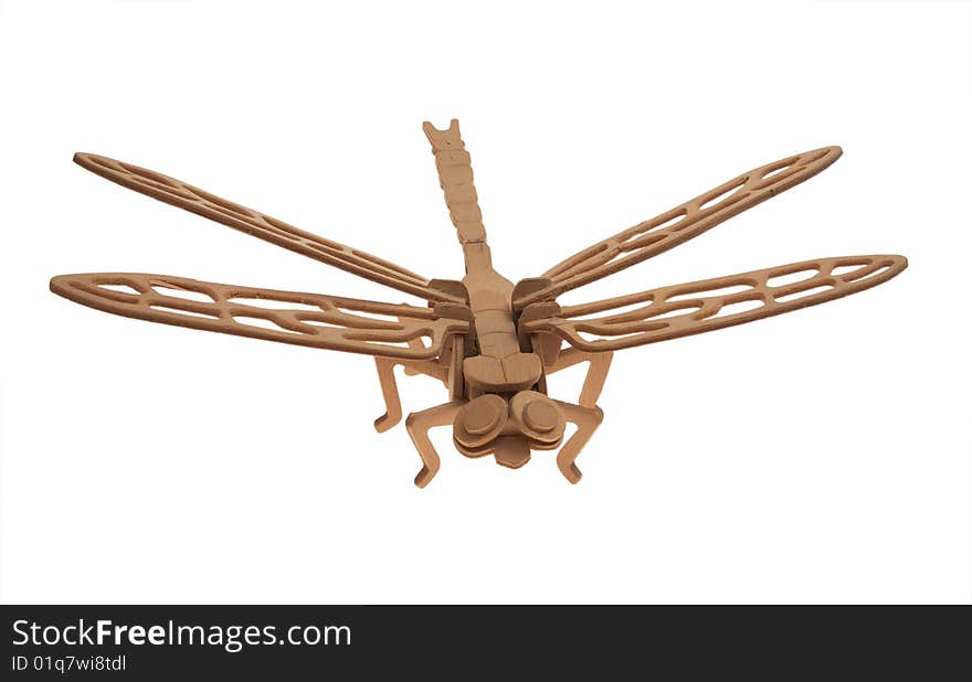 Dragonfly wooden model on white background