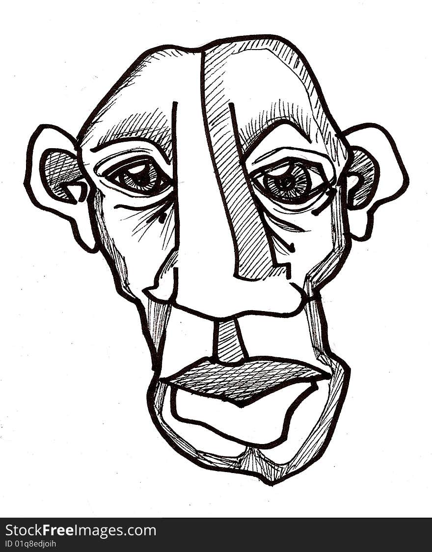 Hand drawn illustration of an urban style face.  . Hand drawn illustration of an urban style face.