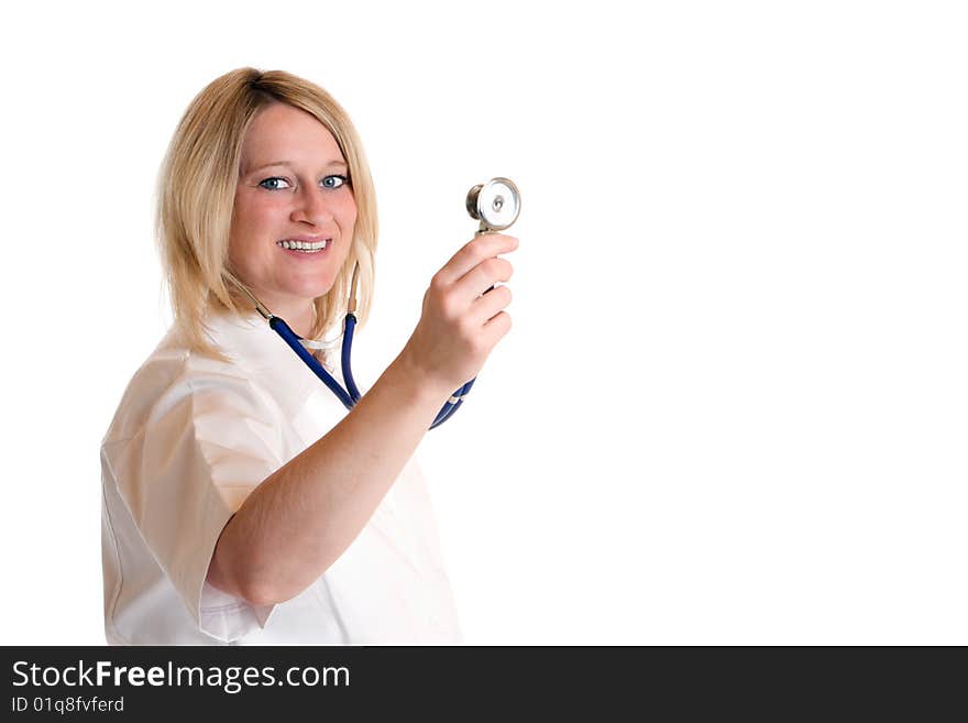 Medical Doctor shows Stetoscope into camera. Medical Doctor shows Stetoscope into camera