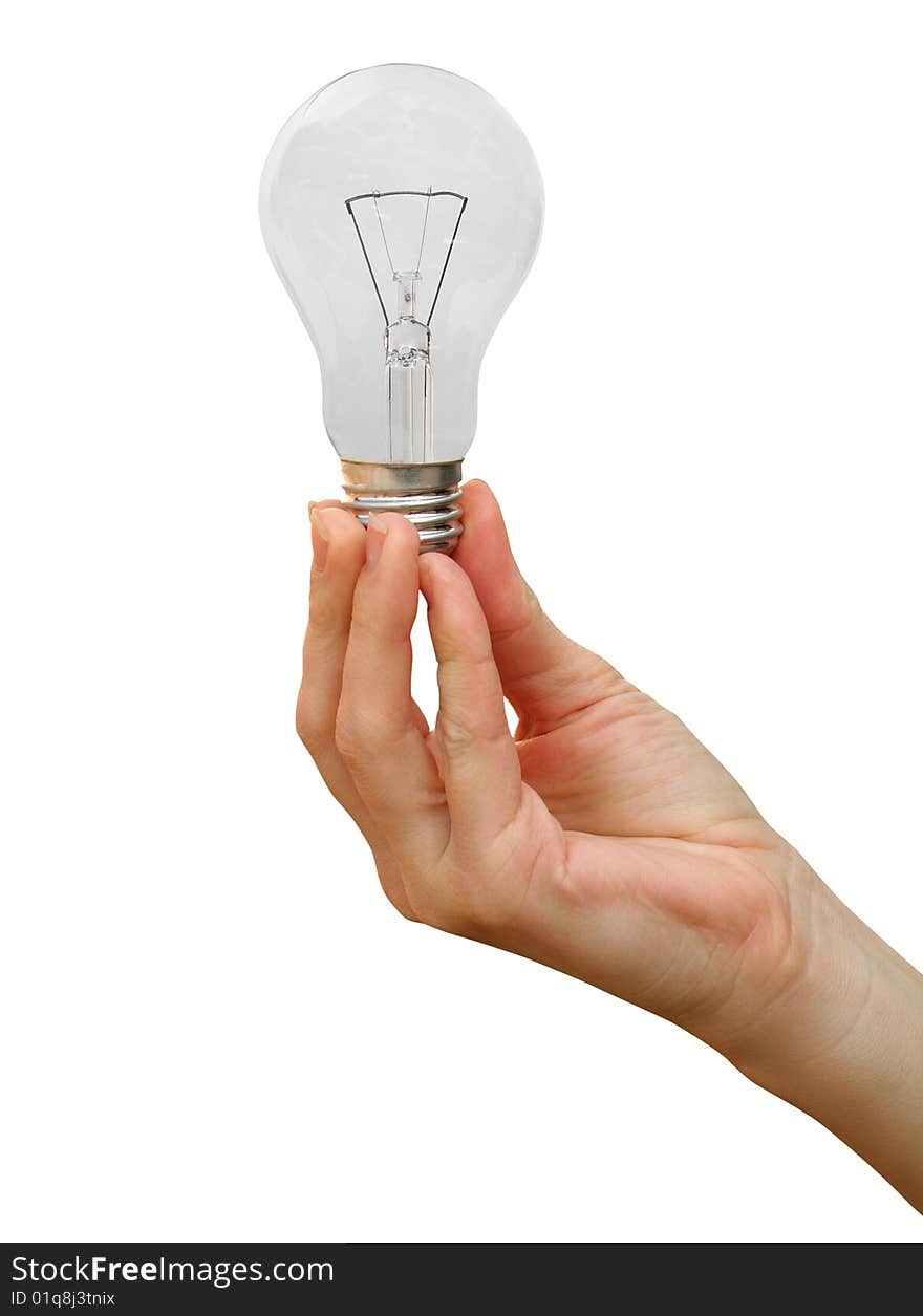 Bulb in a hand on a background